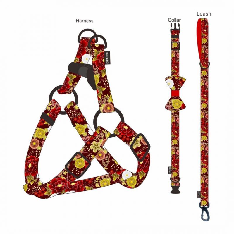 Latest Desirable Adjustable Polyester Pet Lovely Dog Harness Bow Tie and Leash Set