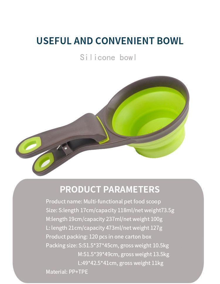 Portable PP+TPE Silicone Green Red 2 in 1 Folding Pet Food Spoon Bowl