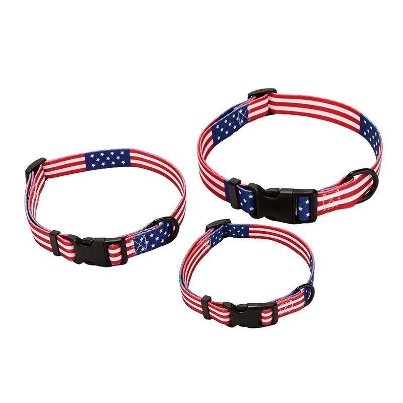 New Customized Print American Flag Pet Collar, Durable Adjustable Safety Buckle Dog Collar//