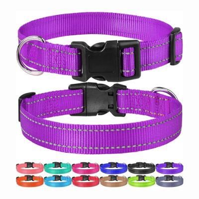 Small Medium Large Puppy Safety Nylon Pet Collars, Outdoor Reflective Adjustable Dog Collar with Buckle