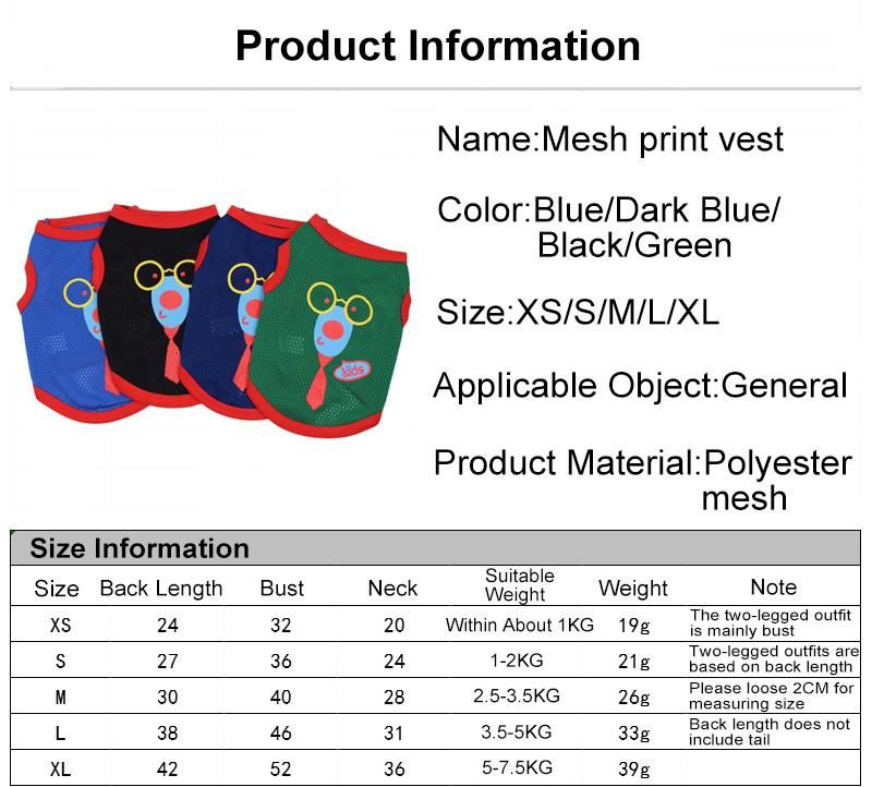 Spring Summer New Cat Dog Clothing Breathable Mesh Printed Vest Teddy Pet Dog Cloth Wholesale