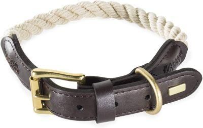 Classic Look &amp; Strong Design Braid Cotton Leather Dog Leash