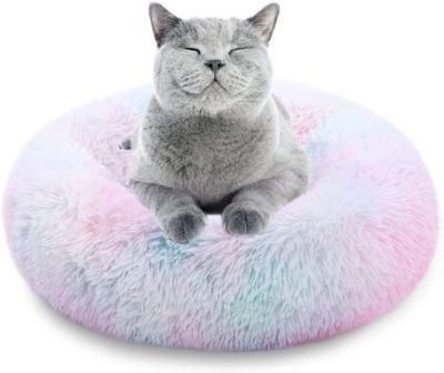 Rainbow Marshmallow Cat Bed Round Donut Bed Sofa for Small Dogs