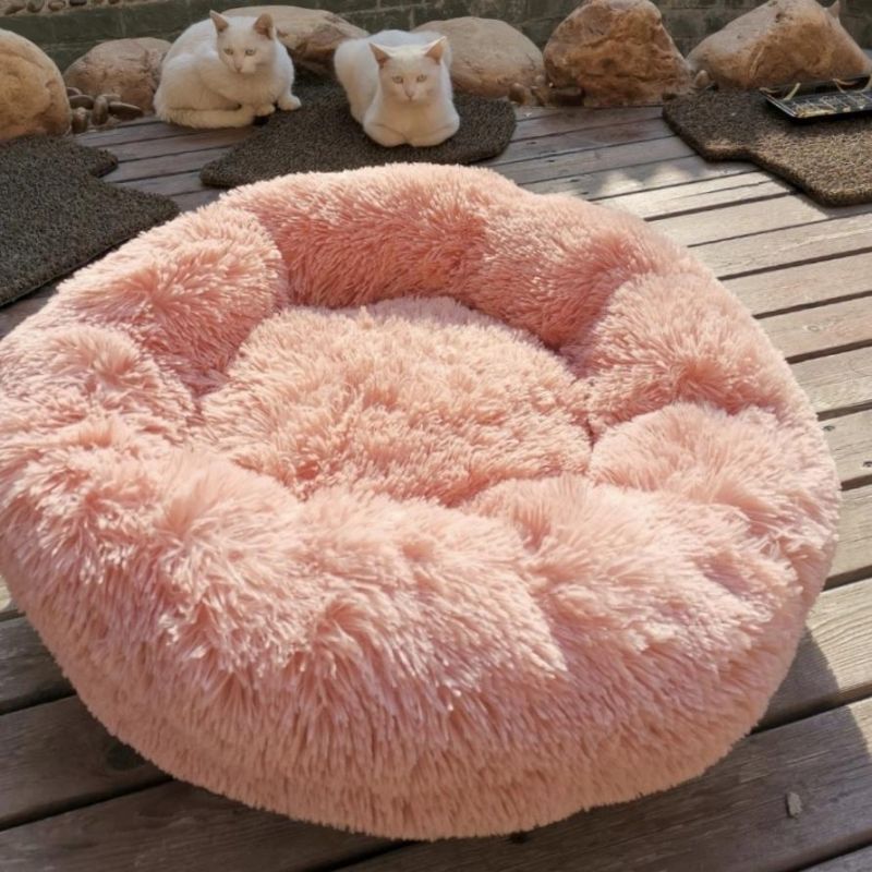 Round Pet Bed House Soft Long Plush for Dog Products Cushion Cat Bed House Animals Sofa