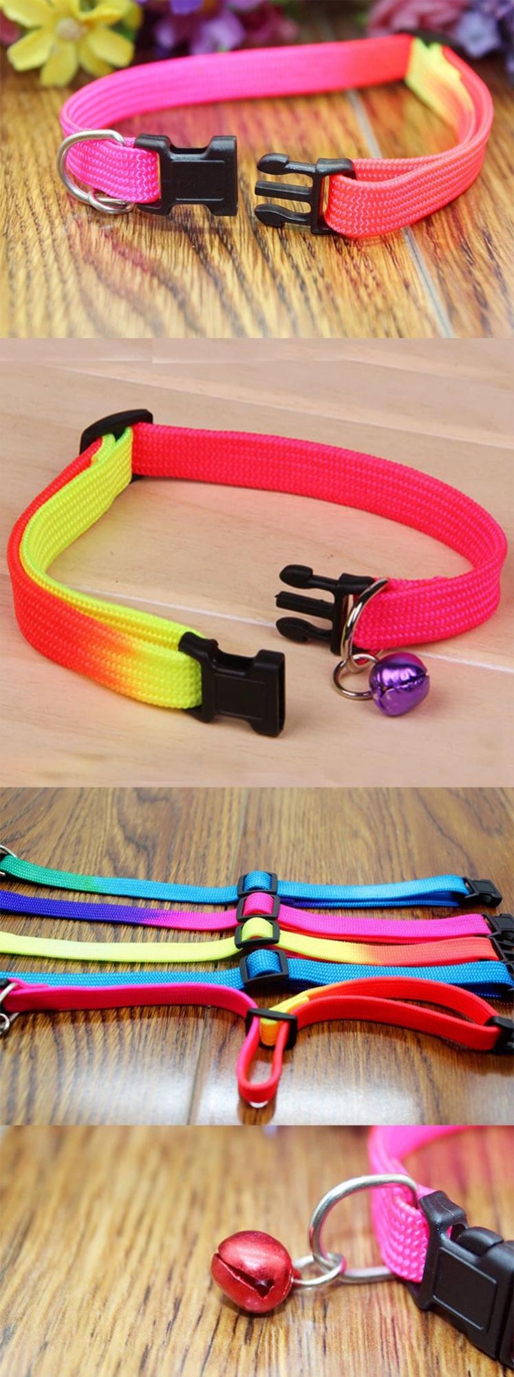 Wholesale Designer Dual Color Dog Collars Cute Adjustable Colorful Pet Dog Cat Collars with Breakaway Bells Double Color Pet Collar for Kitty Puppy