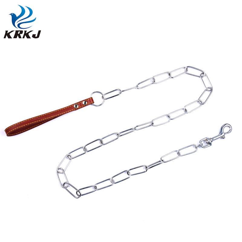 Use for Pet 120cm Thick Iron Soldering Chain Leash Strong with Leather Handle for Dog