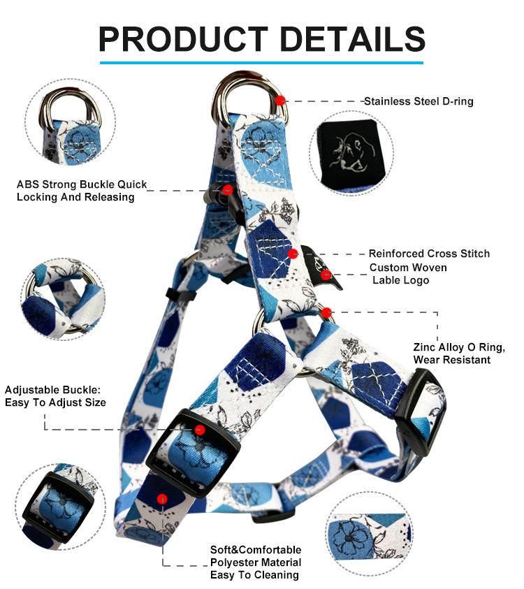 Customized Adjustable Multi-Design Pattern Soft Pet Products Dog Harness Set