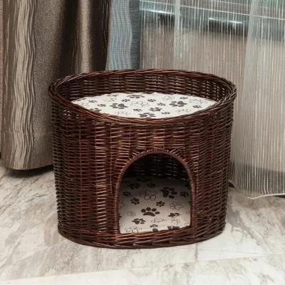 Factory Supply Rattan Cat House Soft Pet Bed Little Mat Basket Rattan Cat Bed