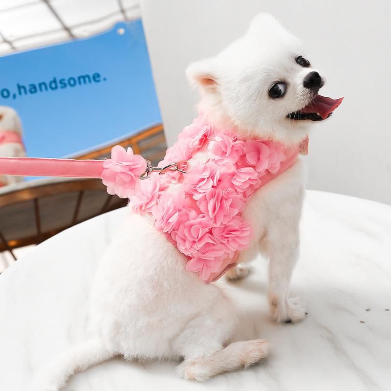 Flowers Pet Dog Harness Vest Leash Small Comfortable Mesh Harness