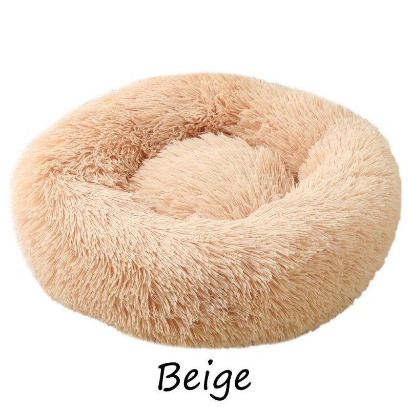 Wholesale Large Plus Pet Bed Fluffy Faux Fur Polyester Fiber Removable Cover Round Cozy Donut Dog Bed