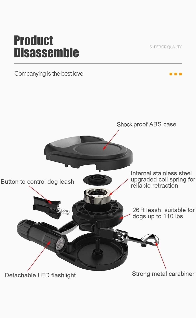 Heavy Duty Retractable Dog Leash with LED Flash