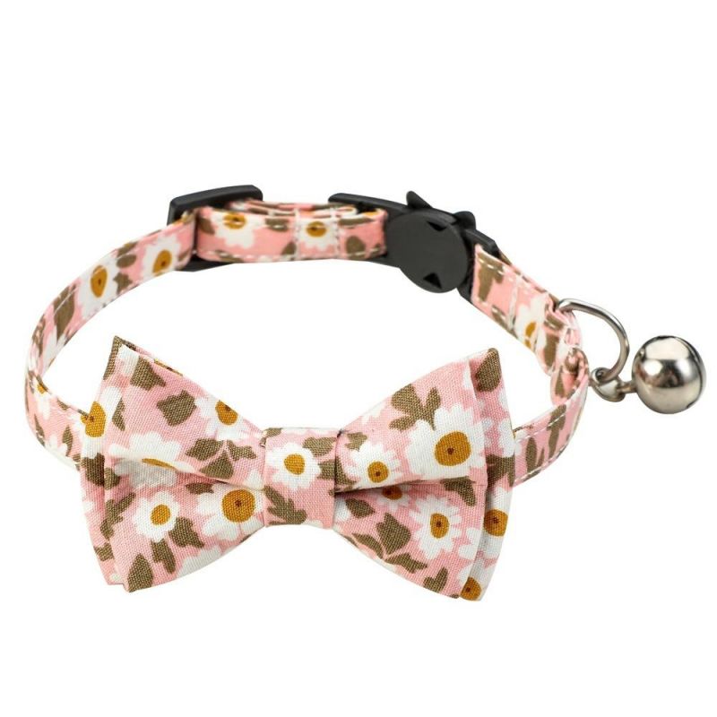 Wholesale Pet Product Soft Cotton Cat Collar Breakaway Pet Cat Collar Cat Bandana with Bell and Bow Tie