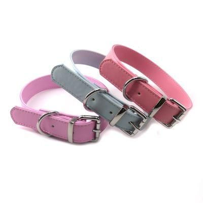 Luxury Macaron Color Soft Padded Handmade Genuine Leather Dog Collars with Pin Buckle