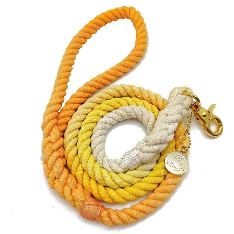 2020 New Design Braided Dog Leash Cotton Ombre Rope Leash Gradient Pet Leashes Matching Collar with Metal Tag OEM Manufacturer