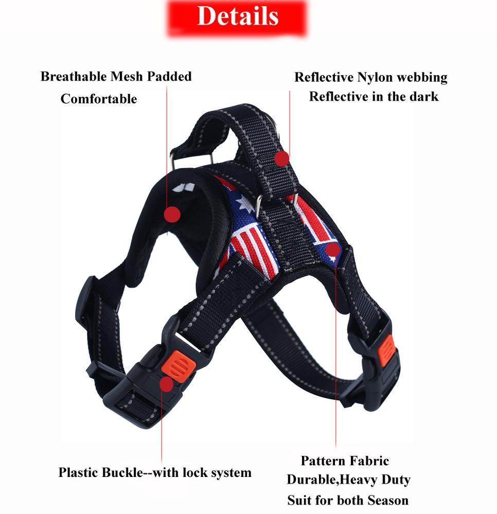 Hot Sale Custom Pattern Dog Harness Oxford Fabric Heavy Duty Bulldog Pet Training Harness Soft Nylon