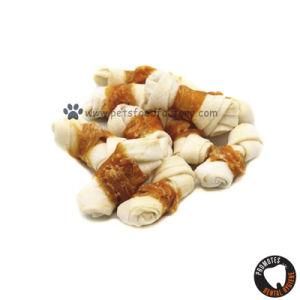 3&quot; Bleached Rawhide Knotted Bone with Chicken Pet Snacks