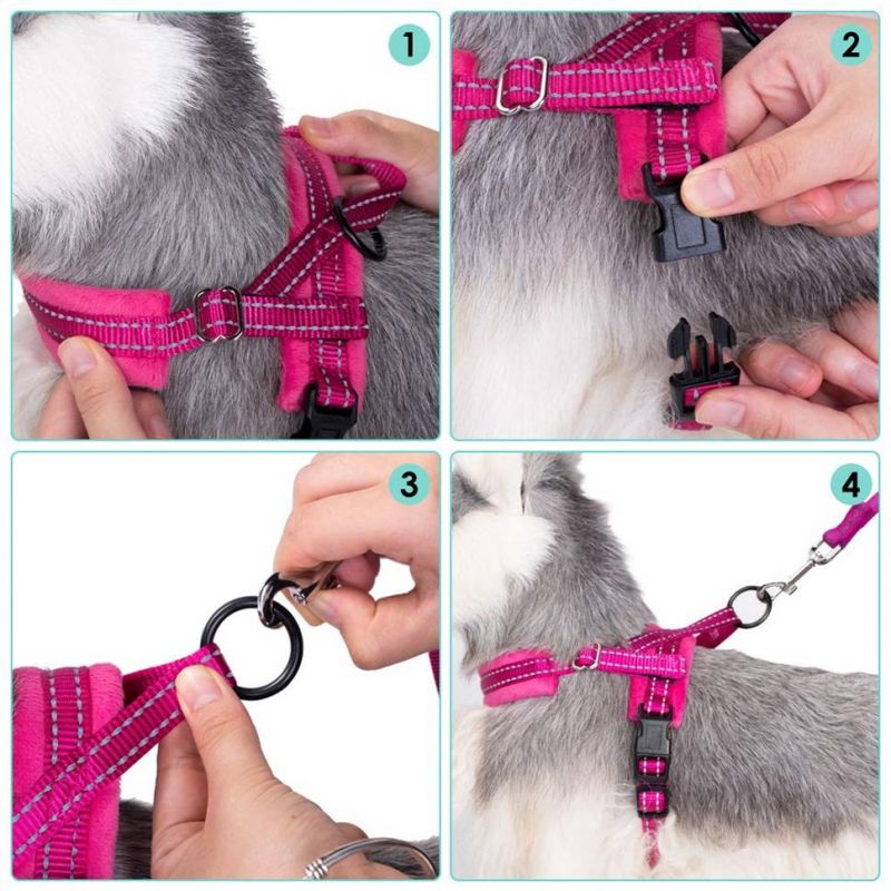 Soft Padded Reflective Adjustable Puppy Harness Anti-Twist 4FT Pet Lead Quick Fit for Small Dog Cat Animal