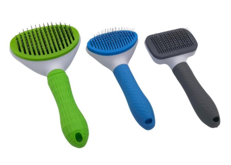 Oval Self-Cleaning Slicker Brush for Dogs and Cats Pet Grooming Dematting Brush Fine Needle-Gray-L