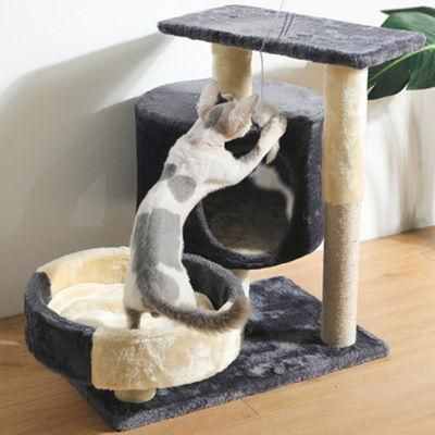Beige Carpet Wood Sisal Rope Premium Carpeted Wood Wall Cat Tree House for Cats