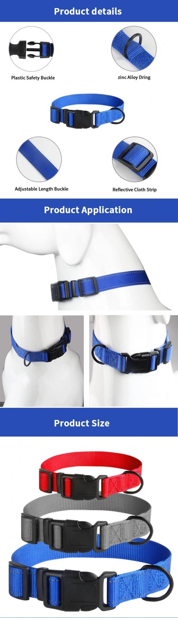 Eco-Friendly Nylon Double Line Reflective Adjustable Pet Dog Head Collar