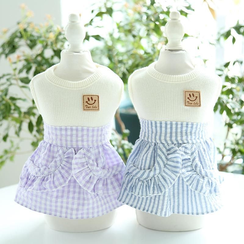 Dog Pets Clothes Cotton Elasticity Plaid Cats Dogs Dress Skirt