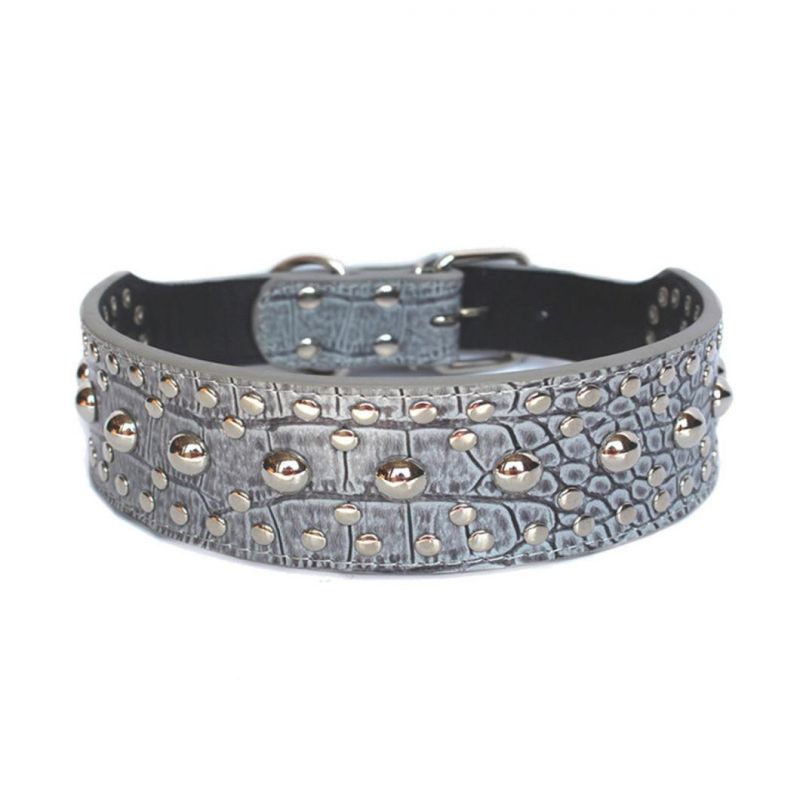 Rivet Studded PU Leather Dog Collar for Large Dog