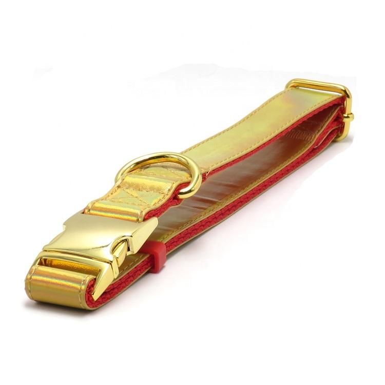 Custom High Quality Gold Metal Buckle Nylon PU Dog Collars Matching Leash Available Separately