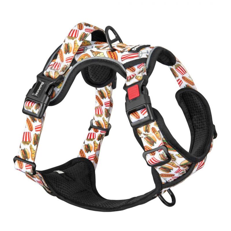 Customized Logo Colorful Pattern Durable Neck Adjustable Dog Harness with Matching Dog Leash Dog Collar