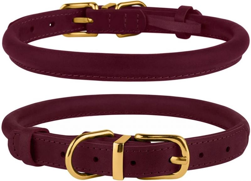 Rolled Leather Dog Collar Durable Round Rope Collars