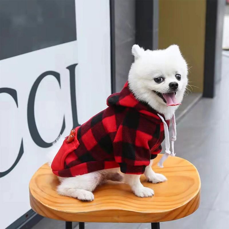 Plaid Dog Hoodie Sweatshirt for Dogs Pet Clothes with Hat and Pocket Girl & Boy