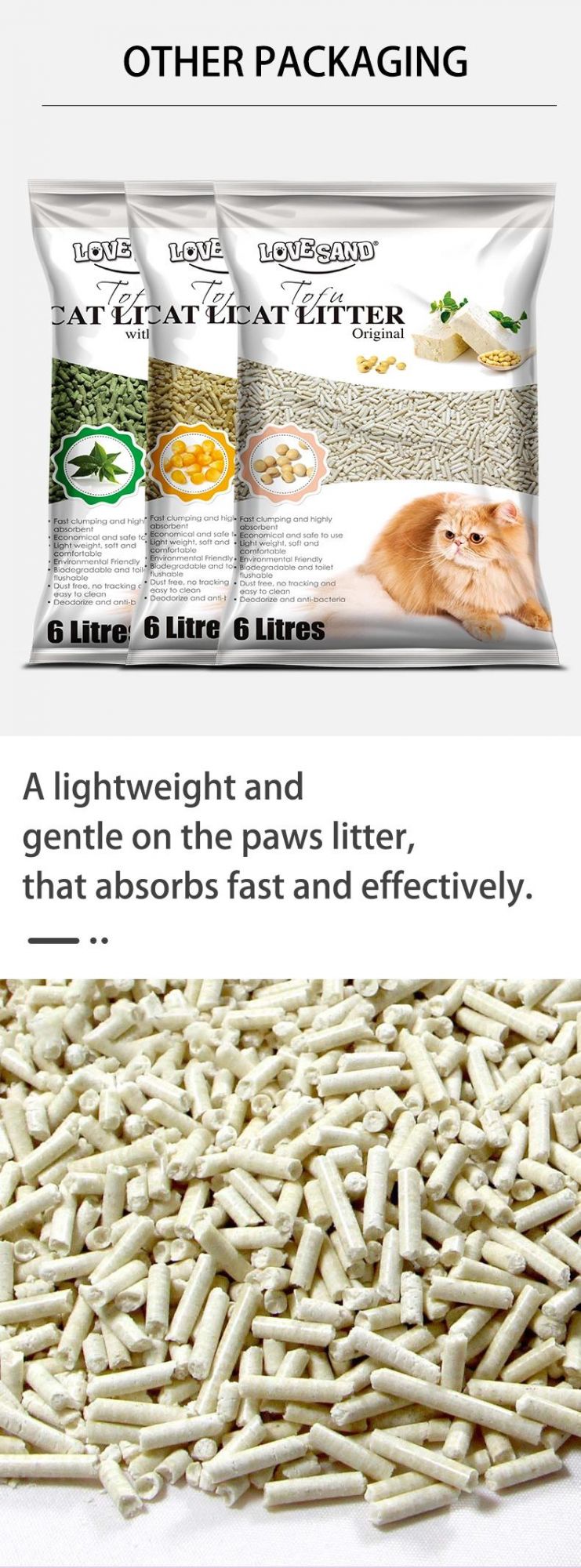 No Dust Food Grade Natural Plant Tofu Cat Litter