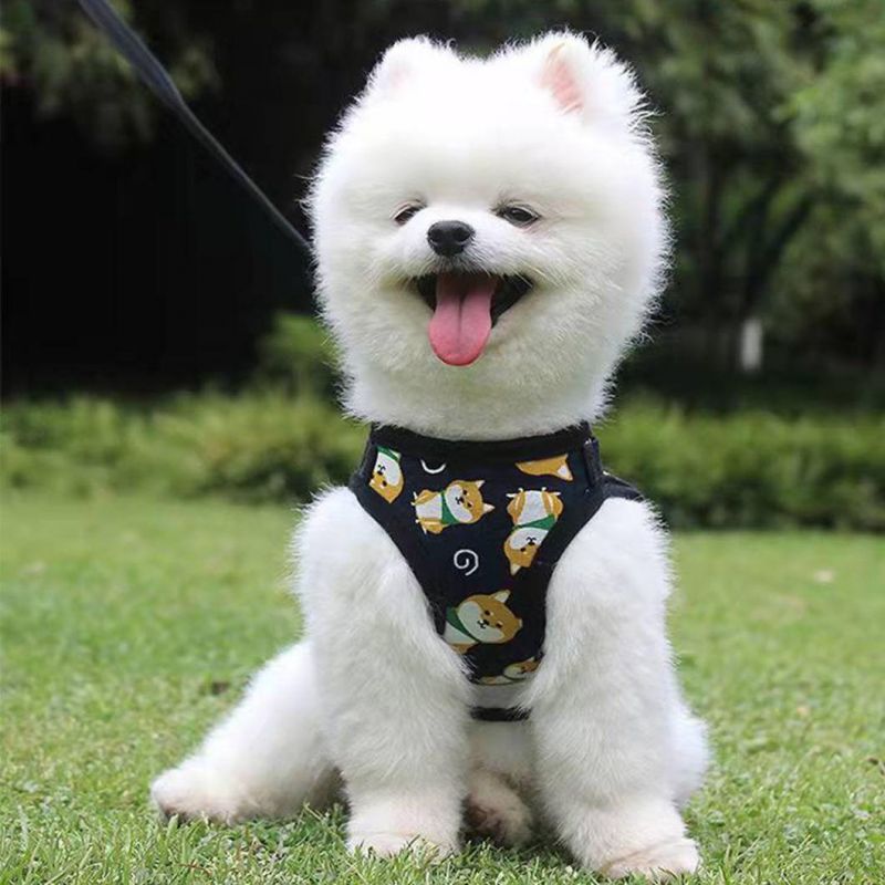 Cute Akita Pattern Dog Harness with High Reflective Tape Pet Harness Vest