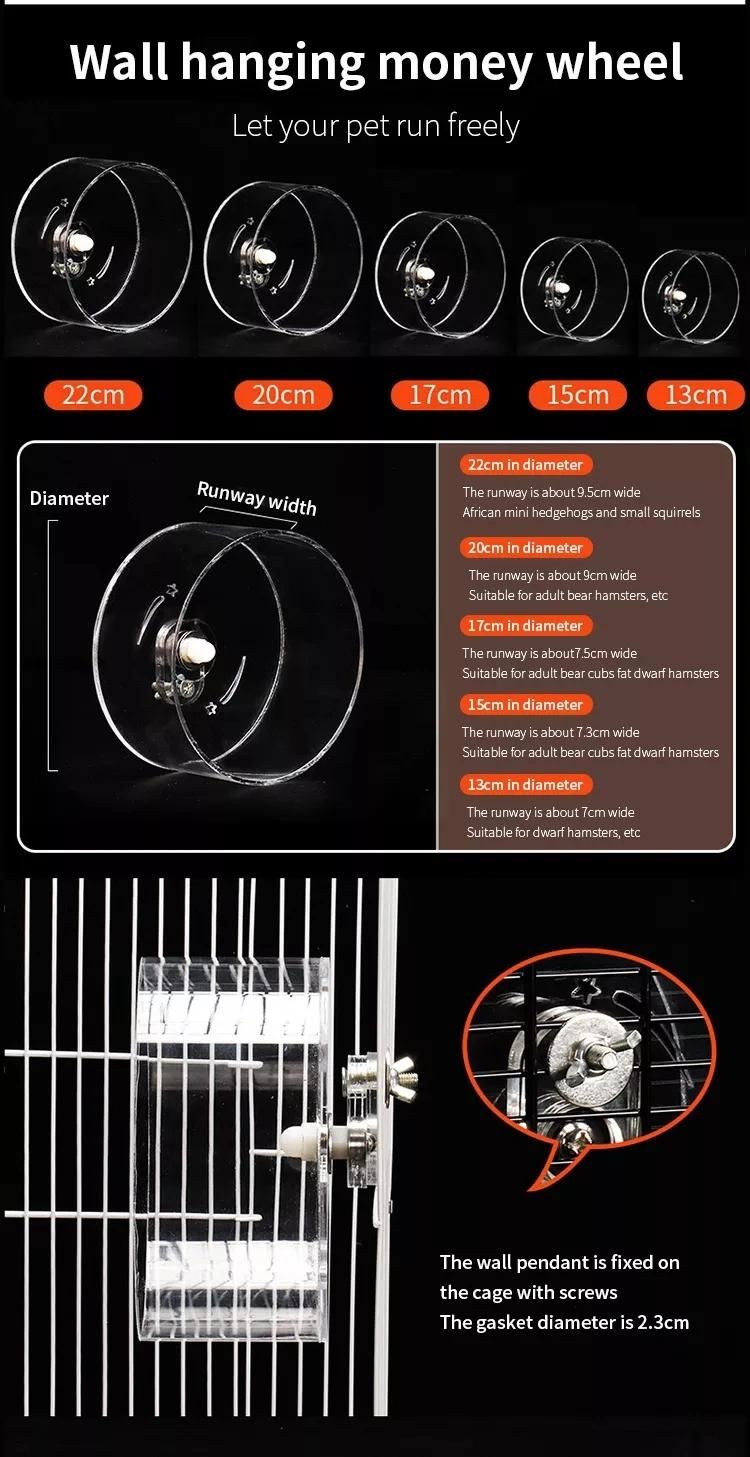 Profession Design Hot Transparent Acrylic Silent Running with a Plastic Base 13-30cm Exercise Hamster Wheel