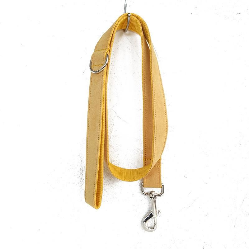 Pet Supplies New Arrive Pure Yellow Cotton Webbing Dog Harness Belt God Dog Chain Collar Metal Buckle Pet Leash Bow Tie