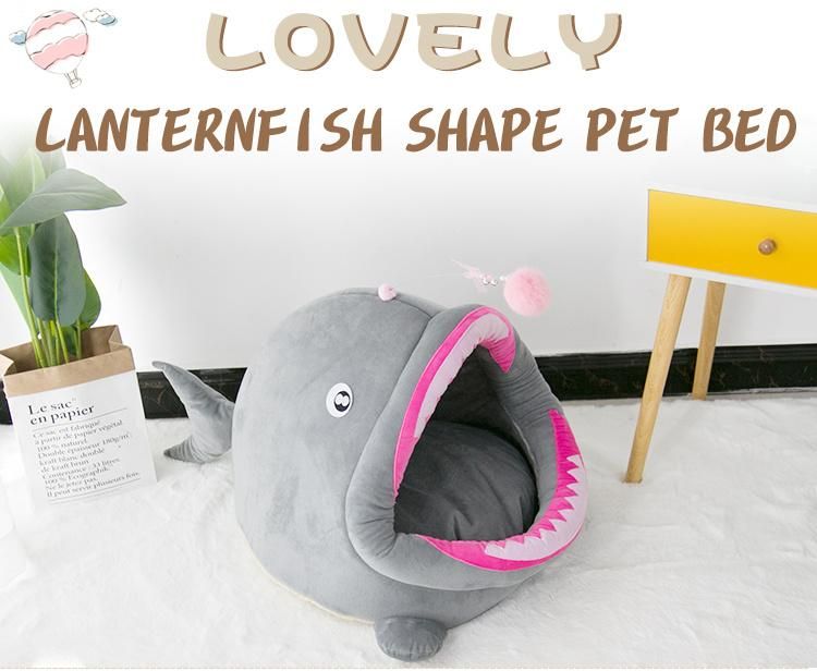 Plush Sea Animal Lanternship Shape Cave House Bed with Pad for Kitty Dog Pet Puppy