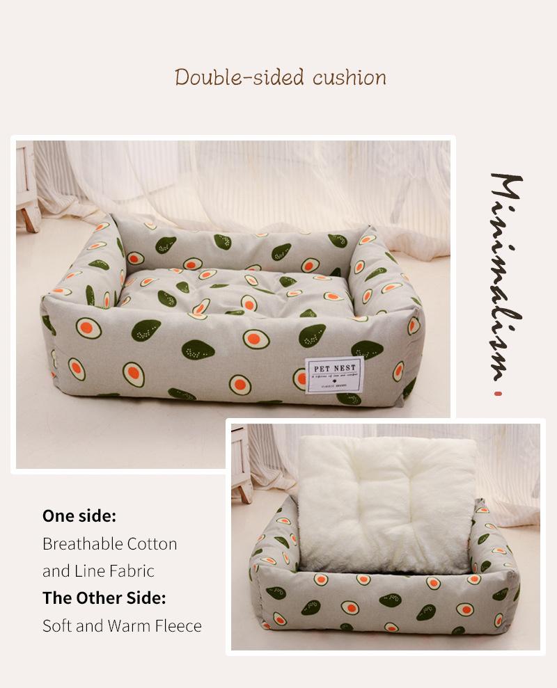 Square Shape Fleece Cotton Oxford Green Avocado Small Pet Bed