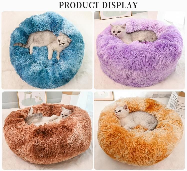 Long Faux Fur Pet Bed Comfortable Waterproof Plush Donut Round Dog Bed Dropshipping Soft Washable Cat Bed Removable Pet Cushion