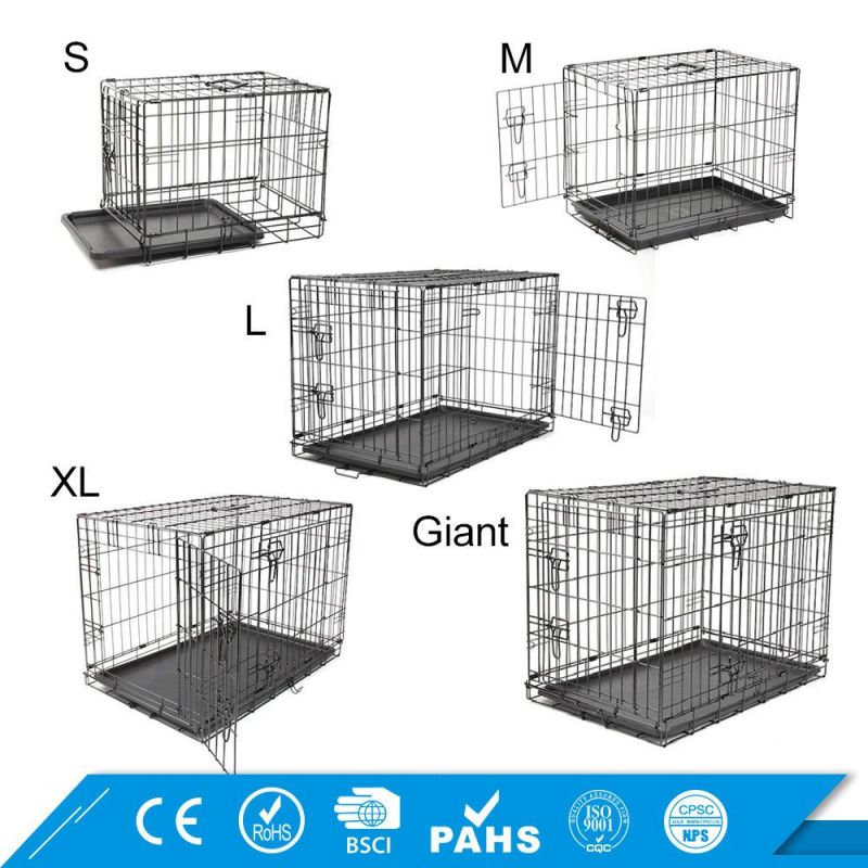 Double-Door Metal Foldable Large Heavy Duty Pet Dog Crate Dog Cage