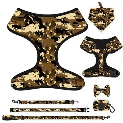 Hot Selling Factory Custom Seven-Piece Camouflage Desert Yellow Pet Collar, Pet Harness, Pet Rope, Bow Tie, Safety Rope