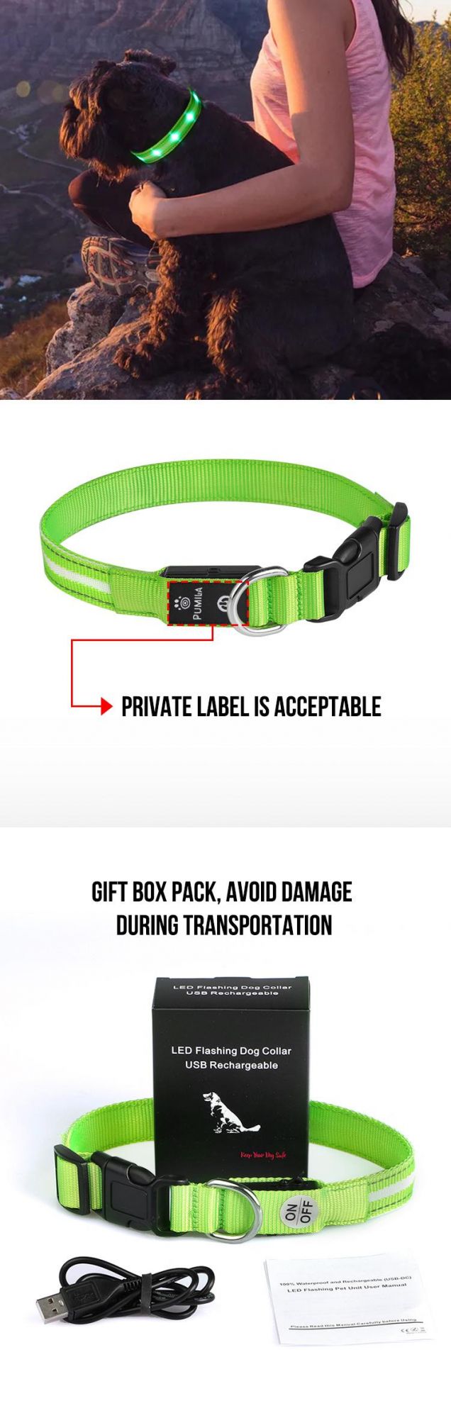 New Arrival LED Light-up Dog Collar Reflective Adjustable Dog Collars LED Pet Collar/Pet Accessory