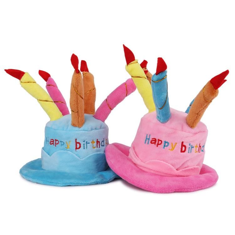 Funny Comfortable Happy Birthday Cake Shaped Dog Cap Plush Birthday Pet Hats