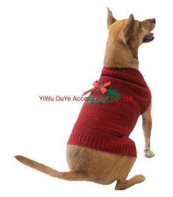 Christmas Fashion Bowknot Bell Decoration Gift Sweater Stretch Acrylic Warm Knitted Dog Accessories Apparel Pet Clothes