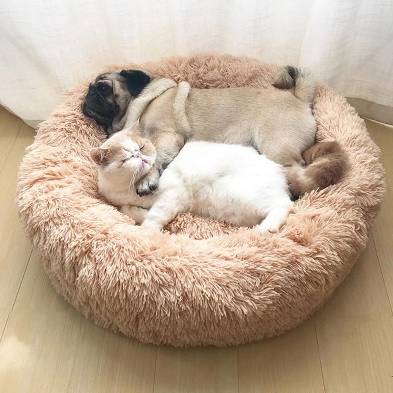 Round Pet Bed House Soft Long Plush for Dog Products Cushion Cat Bed House Animals Sofa