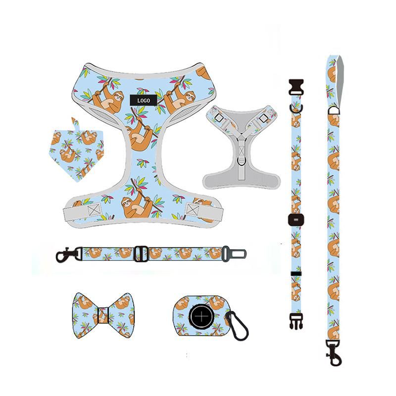 Training Dog Body Harness Collar Leash Seatbelt Custom Pattern Dog Harness