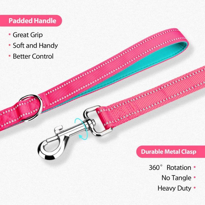 Double-Sided Reflective Dog Leash Padded Handle Nylon Dogs Leashes for Walking, Training Lead for Large, Medium & Small Dogs