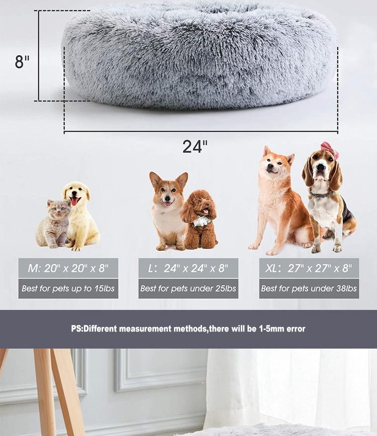 Calming Dog Cat Bed Warming Cozy Soft Dog Round Bed