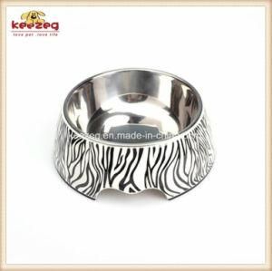 Zebra Pattern Melamine&Stainless Steel Pet Dog Bowl (KE0003)