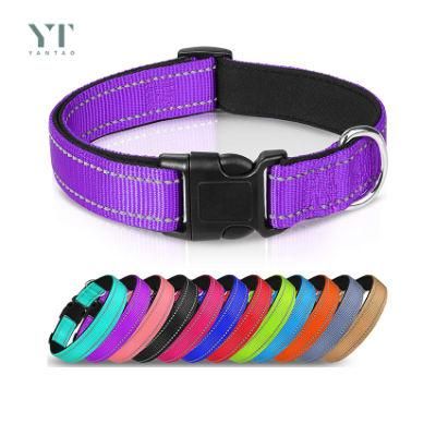 OEM Custom Luxury Personalized Logo Adjustable Reflective Pet Collar Blank Plain Nylon Dog Collar