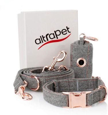 Custom Rose Gold Buckle Tweed Dog Leash with Matching Collar