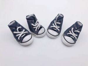 Pet Dog Denim Canvas Shoes Puppy Sport Anti Slip Lace up Dark Blue Sneaker Boots Casual Shoes Walking Shoes